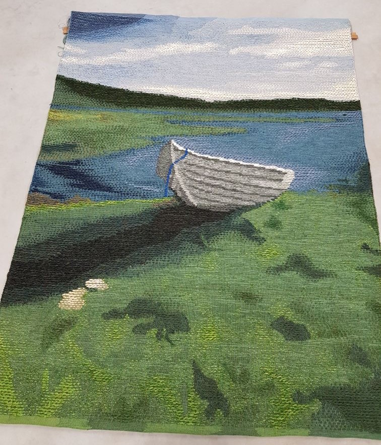 Bildväv Båten vid Sjön